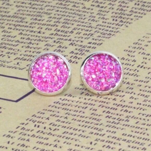 (R1)Pink Druzy Style Earrings - Picture 2 of 2